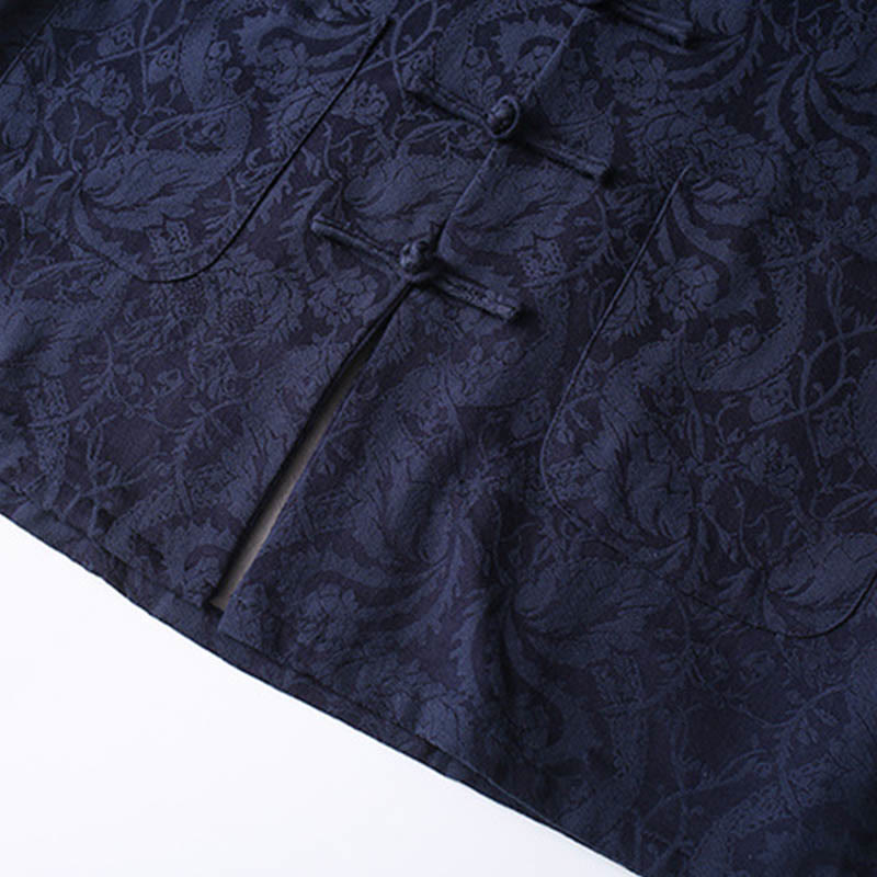 Buddha Stones 2 pezzi da uomo Tang Suit Jacquard Vine Pattern Frog-Bottone in cotone a maniche lunghe Camicia Pantaloni Set - image 7