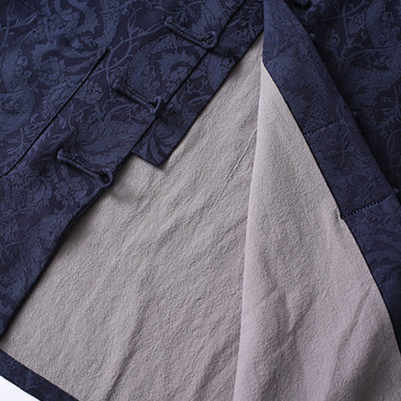 Buddha Stones 2 pezzi da uomo Tang Suit Jacquard Vine Pattern Frog-Bottone in cotone a maniche lunghe Camicia Pantaloni Set - image 3