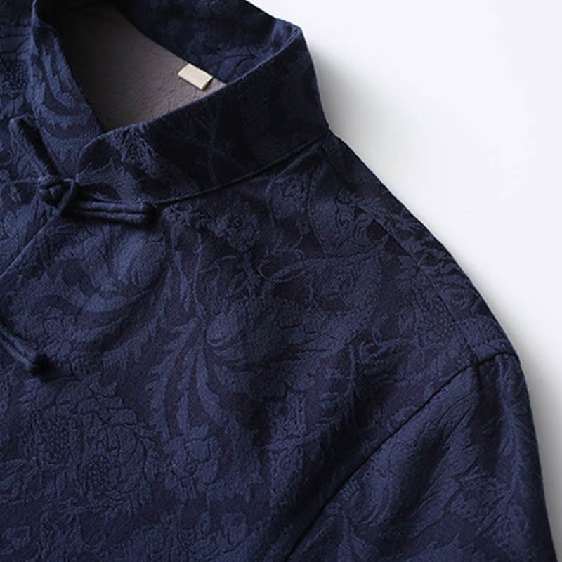 Buddha Stones 2 pezzi da uomo Tang Suit Jacquard Vine Pattern Frog-Bottone in cotone a maniche lunghe Camicia Pantaloni Set - image 2