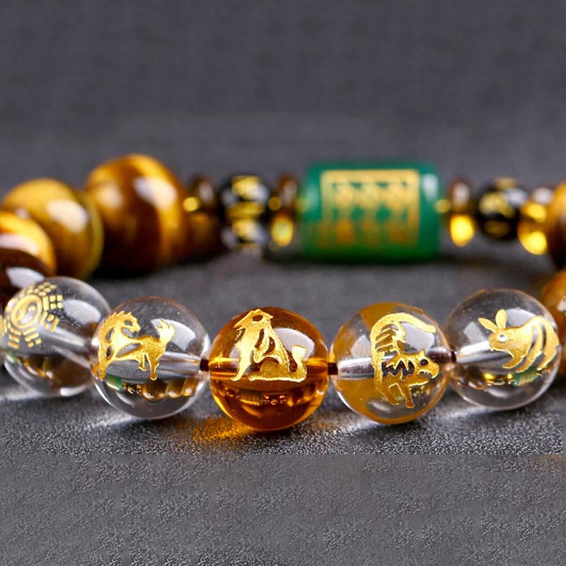 Braccialetto del coraggio dell'occhio di tigre dello zodiaco cinese Buddha Stones