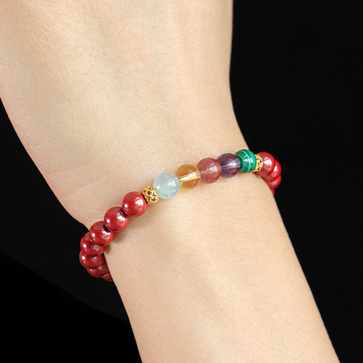 Braccialetto di benedizione Buddha Stones Cinnabar Acquamarina Citrino Quarzo Fragola Ametista Malachite
