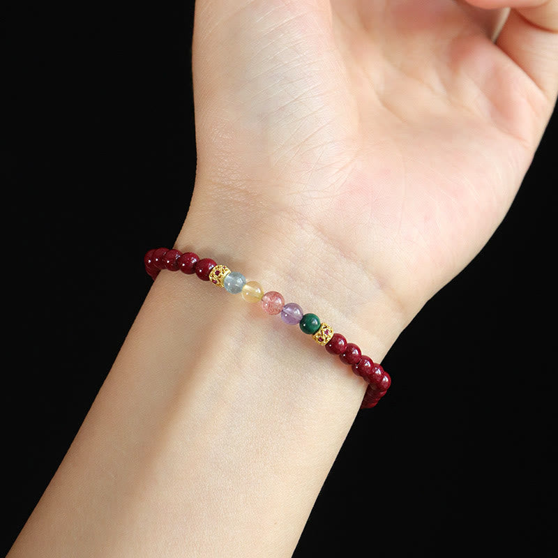 Braccialetto di benedizione Buddha Stones Cinnabar Acquamarina Citrino Quarzo Fragola Ametista Malachite