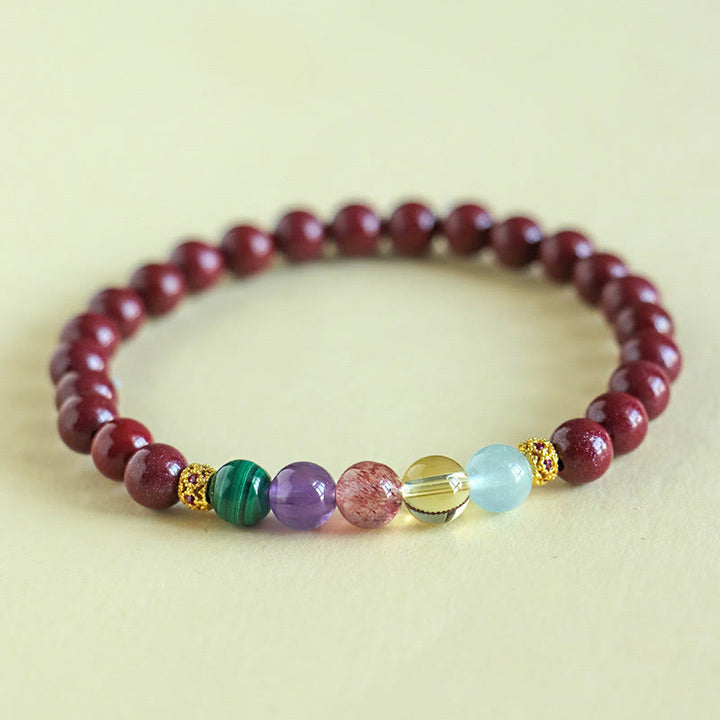Braccialetto di benedizione Buddha Stones Cinnabar Acquamarina Citrino Quarzo Fragola Ametista Malachite