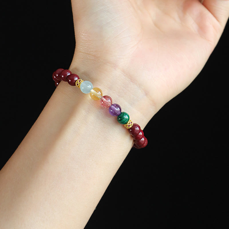 Braccialetto di benedizione Buddha Stones Cinnabar Acquamarina Citrino Quarzo Fragola Ametista Malachite