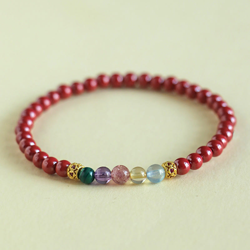 Braccialetto di benedizione Buddha Stones Cinnabar Acquamarina Citrino Quarzo Fragola Ametista Malachite
