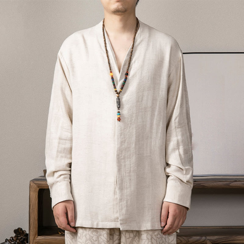Camicia a maniche lunghe in lino da uomo con scollo a V e motivo Buddha Stones Zen Clothing - Biancheria - US/UK/AU44, EU54 (4XL) - image 10