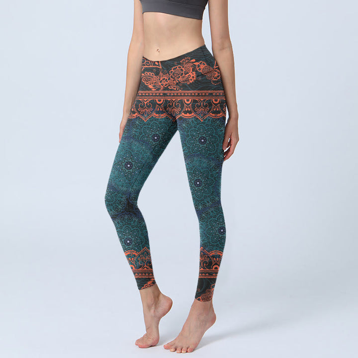 Leggings da palestra con stampa di fiori e mandala verde Buddha Stones, pantaloni da yoga da donna - Cadetto Blu - US18, UK/AU22, EU50 (4XL) - image 0