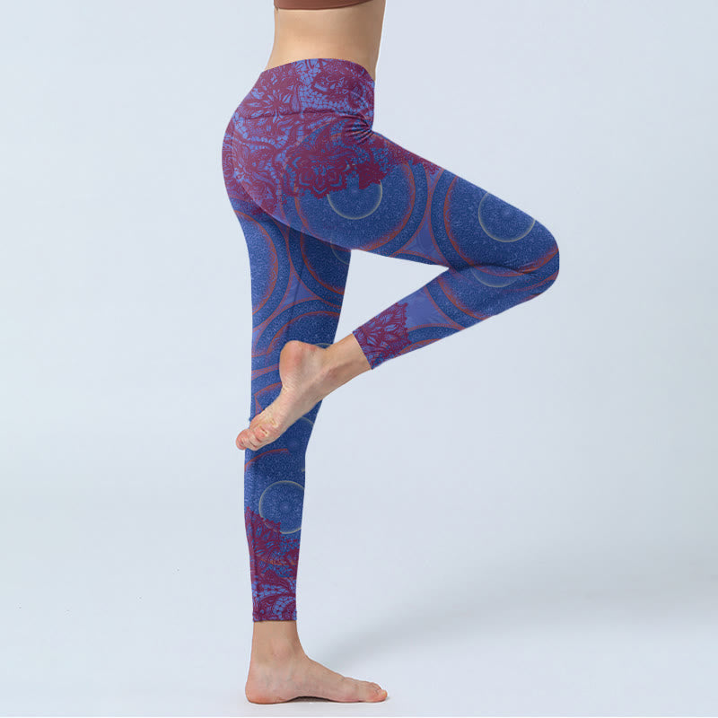 Leggings da palestra fitness con stampa mandala e bussola viola Buddha Stones , pantaloni da yoga da donna - image 3
