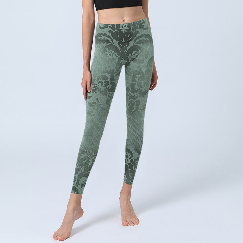 Leggings da palestra con stampa di foglie di fiori casual Buddha Stones da donna, pantaloni da yoga - image 5
