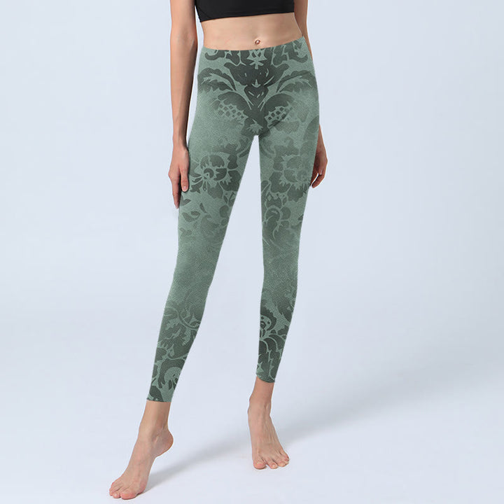 Leggings da palestra con stampa di foglie di fiori casual Buddha Stones da donna, pantaloni da yoga - image 5