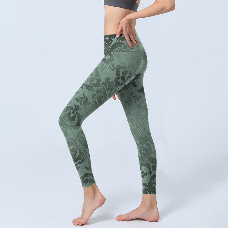 Leggings da palestra con stampa di foglie di fiori casual Buddha Stones da donna, pantaloni da yoga - image 2