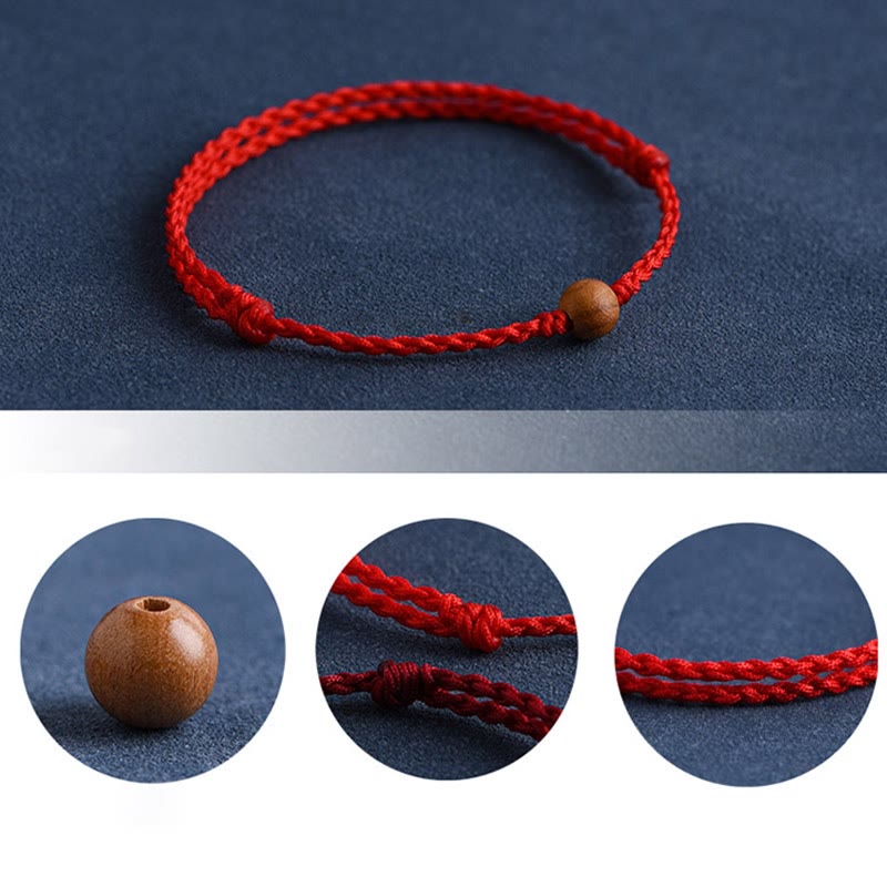 Bracciale intrecciato con perline di legno di pesca naturale Buddha Stones che allontanano gli spiriti maligni