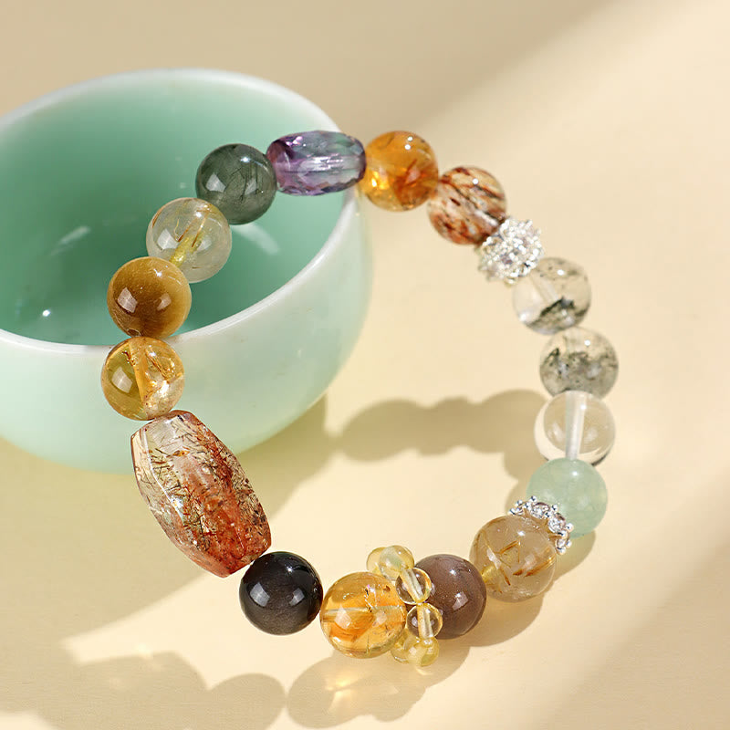 Braccialetto Buddha Stones Super Seven Crystal Topaz Obsidian Tiger Eye Positivity