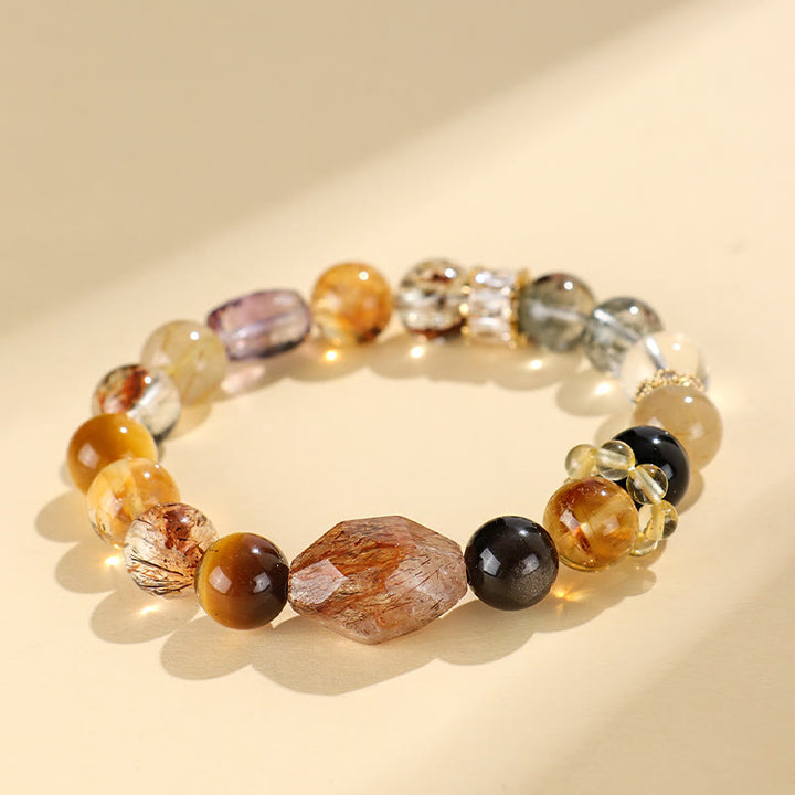Braccialetto Buddha Stones Super Seven Crystal Topaz Obsidian Tiger Eye Positivity