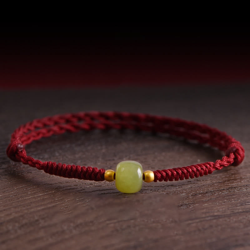Buddha Stones Giada naturale Hetian Perline d'oro 999 Protezione Fortuna Bracciale intrecciato Cavigliera - image 0