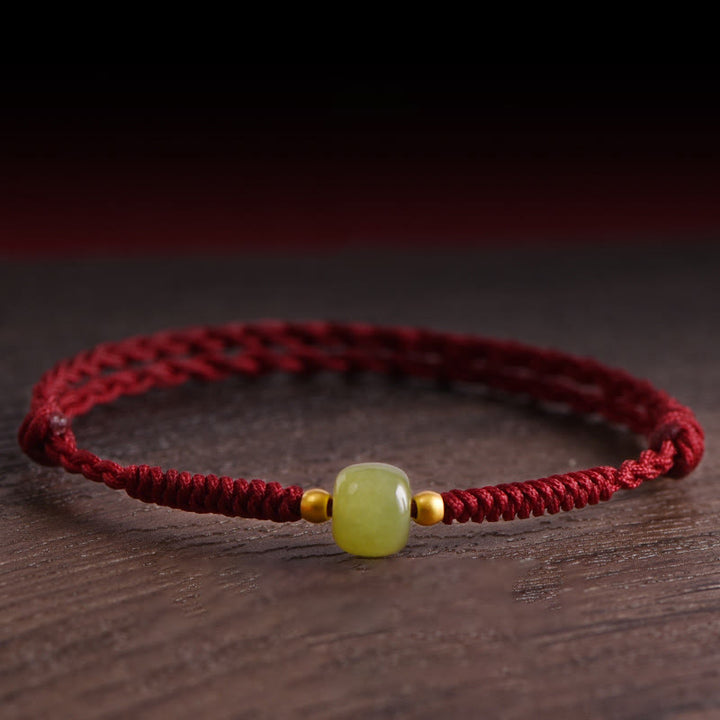 Buddha Stones Giada naturale Hetian Perline d'oro 999 Protezione Fortuna Bracciale intrecciato Cavigliera - image 0