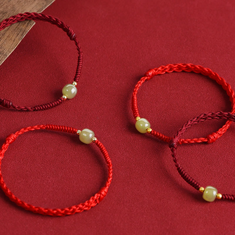 Buddha Stones Giada naturale Hetian Perline d'oro 999 Protezione Fortuna Bracciale intrecciato Cavigliera - image 20