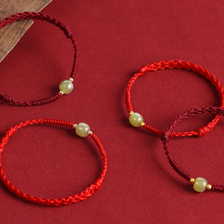 Buddha Stones Giada naturale Hetian Perline d'oro 999 Protezione Fortuna Bracciale intrecciato Cavigliera - image 20