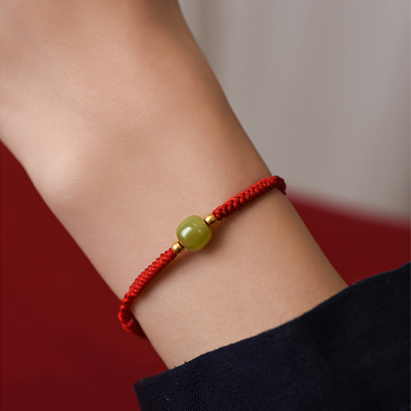 Buddha Stones Giada naturale Hetian Perline d'oro 999 Protezione Fortuna Bracciale intrecciato Cavigliera - image 12