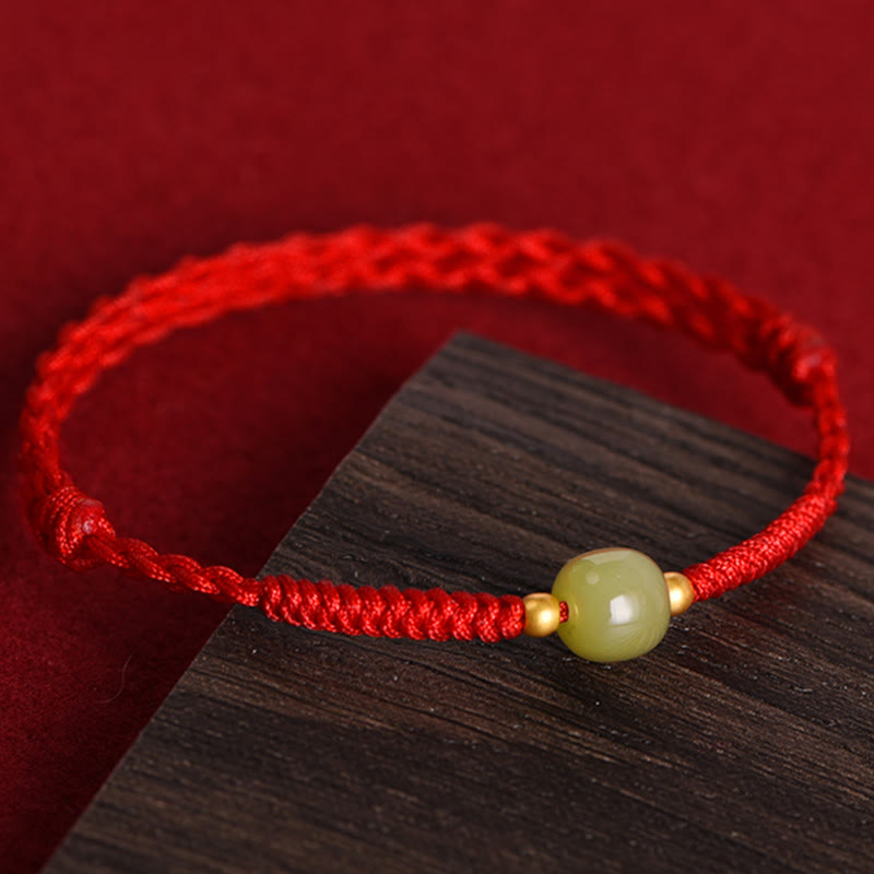 Buddha Stones Giada naturale Hetian Perline d'oro 999 Protezione Fortuna Bracciale intrecciato Cavigliera - image 18