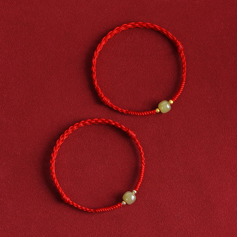 Buddha Stones Giada naturale Hetian Perline d'oro 999 Protezione Fortuna Bracciale intrecciato Cavigliera - image 14