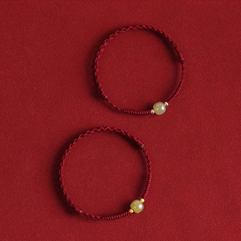 Buddha Stones Giada naturale Hetian Perline d'oro 999 Protezione Fortuna Bracciale intrecciato Cavigliera - image 4