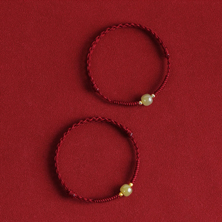 Buddha Stones Giada naturale Hetian Perline d'oro 999 Protezione Fortuna Bracciale intrecciato Cavigliera - image 4