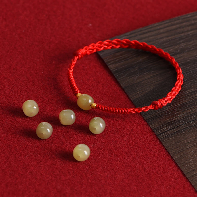 Buddha Stones Giada naturale Hetian Perline d'oro 999 Protezione Fortuna Bracciale intrecciato Cavigliera - image 15