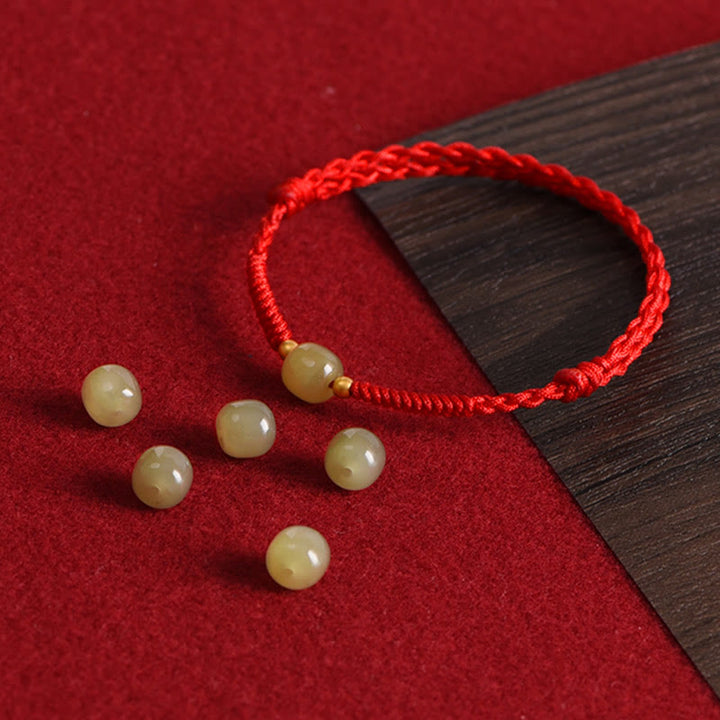 Buddha Stones Giada naturale Hetian Perline d'oro 999 Protezione Fortuna Bracciale intrecciato Cavigliera - image 15