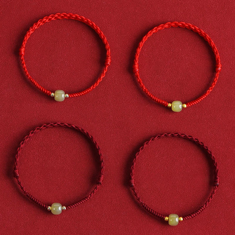 Buddha Stones Giada naturale Hetian Perline d'oro 999 Protezione Fortuna Bracciale intrecciato Cavigliera - image 5