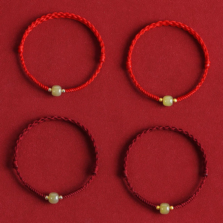 Buddha Stones Giada naturale Hetian Perline d'oro 999 Protezione Fortuna Bracciale intrecciato Cavigliera - image 5