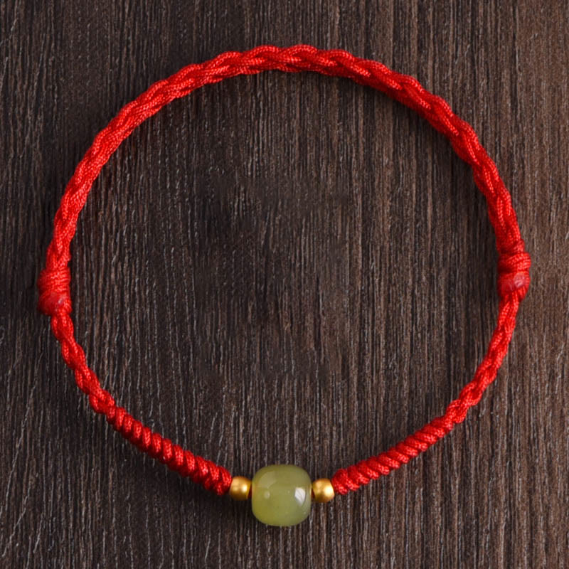 Buddha Stones Giada naturale Hetian Perline d'oro 999 Protezione Fortuna Bracciale intrecciato Cavigliera - image 17