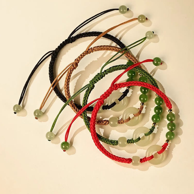 Buddha Stones Pulsera de protección de la suerte con hilo rojo y hebilla de paz de jade hetiano natural