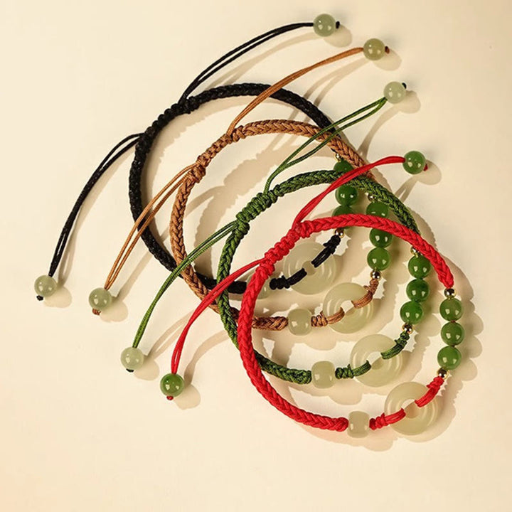 Buddha Stones Pulsera de protección de la suerte con hilo rojo y hebilla de paz de jade hetiano natural