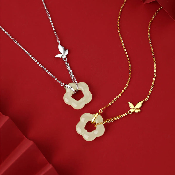 Collana con ciondolo a forma di fiore di giada Hetian con farfalla in argento sterling 925 Buddha Stones - image 9