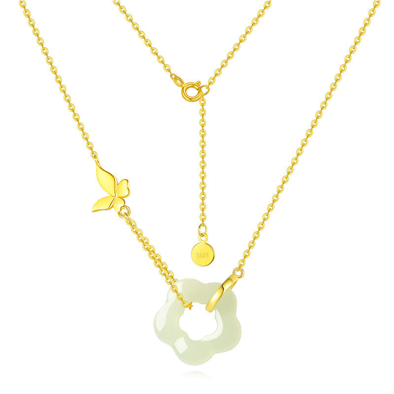 Collana con ciondolo a forma di fiore di giada Hetian con farfalla in argento sterling 925 Buddha Stones - image 2