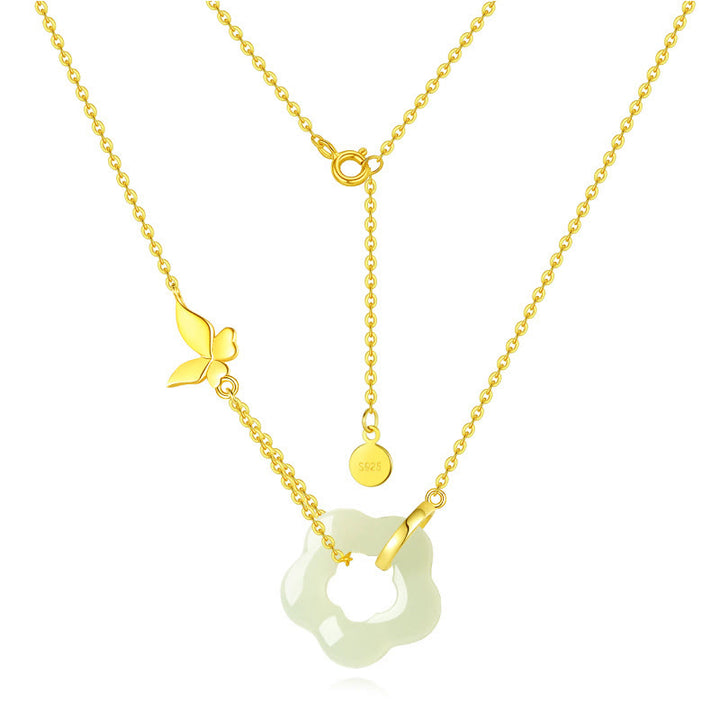 Collana con ciondolo a forma di fiore di giada Hetian con farfalla in argento sterling 925 Buddha Stones - image 2