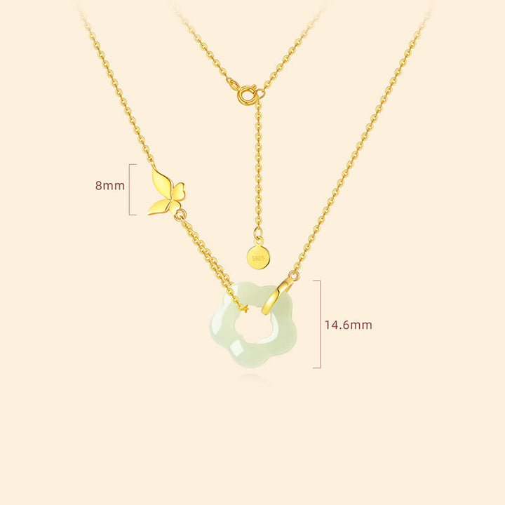 Collana con ciondolo a forma di fiore di giada Hetian con farfalla in argento sterling 925 Buddha Stones - image 4