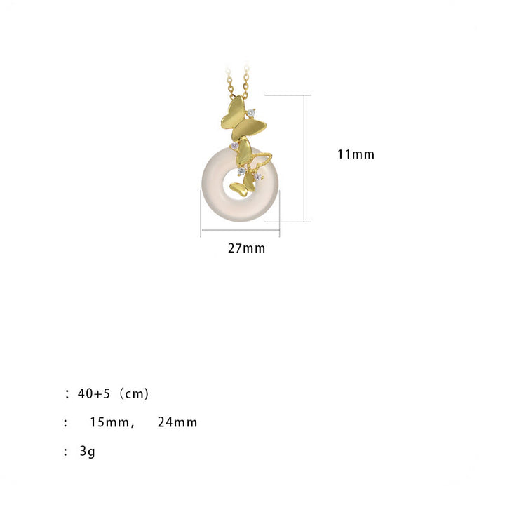 Buddha Stones 925 Sterling Silver Butterfly Calcedonio Pace Fibbia Benedizione Fortuna Collana Pendente - image 2