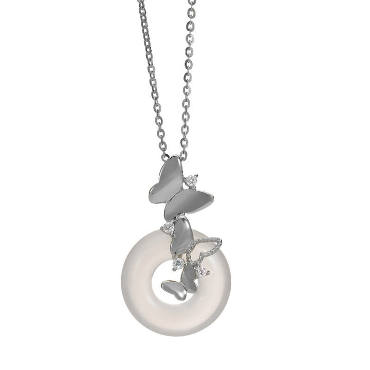 Buddha Stones 925 Sterling Silver Butterfly Calcedonio Pace Fibbia Benedizione Fortuna Collana Pendente - image 8