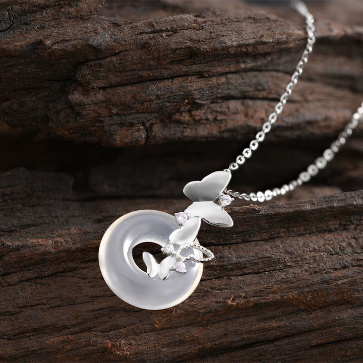 Buddha Stones 925 Sterling Silver Butterfly Calcedonio Pace Fibbia Benedizione Fortuna Collana Pendente - Calcedonio Farfalla Oro Bianco - image 7
