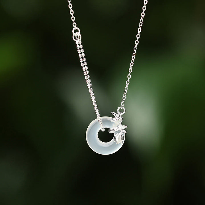 Collana con ciondolo a forma di fibbia della pace con ciondolo a forma di tulipano in argento sterling 925, calcedonio e Buddha Stones - Fibbia della pace a forma di tulipano - image 0