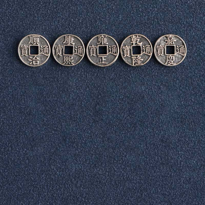 Buddha Stones Argento Sterling 925 Cinque monete dell'Imperatore Corda Rossa Protezione Fortuna Braccialetto Intrecciato Cavigliera - image 19