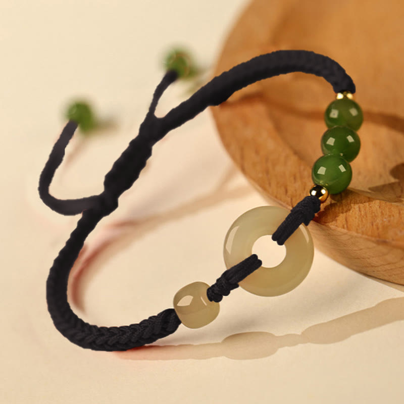 Buddha Stones Pulsera de protección de la suerte con hilo rojo y hebilla de paz de jade hetiano natural