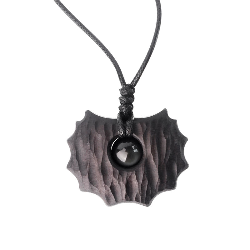 Collana pendente Buddha Stones in legno di ebano e ossidiana di forma irregolare, pace e calma