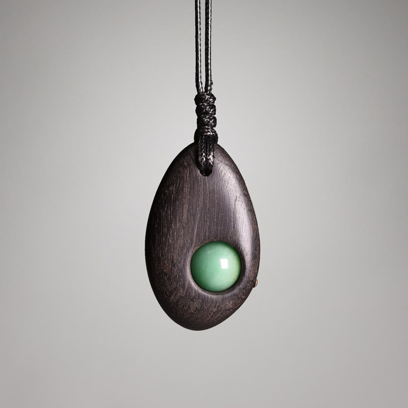 Collana pendente Buddha Stones, legno di ebano, avventurina verde, pace e calma