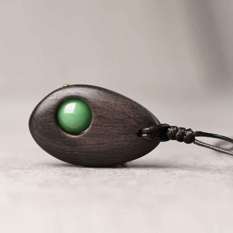 Collana pendente Buddha Stones, legno di ebano, avventurina verde, pace e calma
