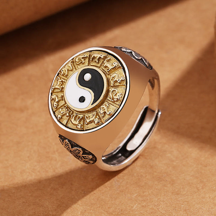Anello regolabile Buddha Stones Yin Yang Zodiaco cinese Rame Ricchezza