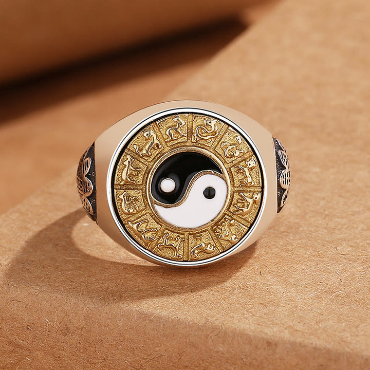 Anello regolabile Buddha Stones Yin Yang Zodiaco cinese Rame Ricchezza