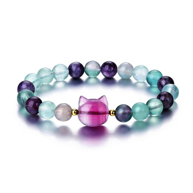 Braccialetto portafortuna con testa di gatto, ametista, avventurina verde, quarzo rosa, fluorite e Buddha Stones - image 18